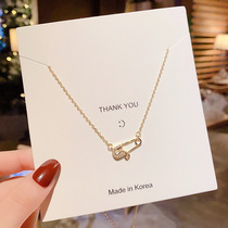 Light luxury zircon pin love necklace female tide ins niche design sense choker temperament Net Red personality pendant