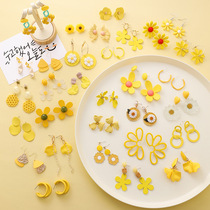 Yinqianfang trendy yellow earrings sweet yellow earrings fresh and sweet flowers geometric earrings