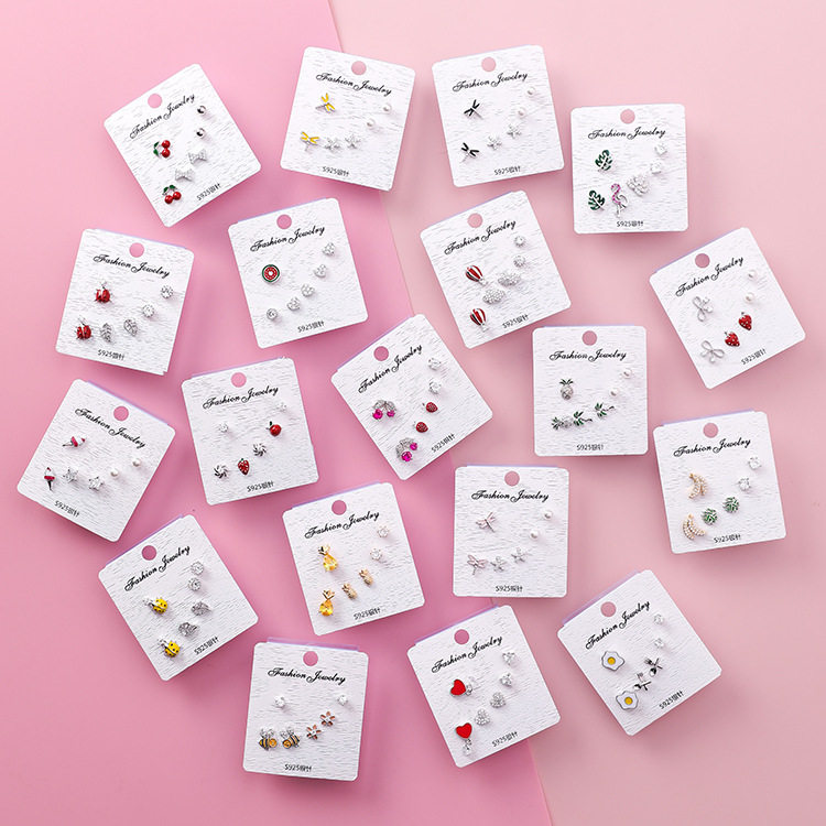 Ye Bo 925 silver needle 6-piece combination ear needle set Multi-ear holes small mini ear bone nails fruit earrings jewelry