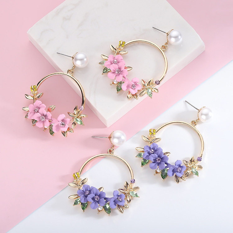 Silver Qianfang Workshop Soft Pottery Cherry Blossom Earrings Earrings Woman Temperament Korean Pearl Drop Oil Earner With Slim Earrings