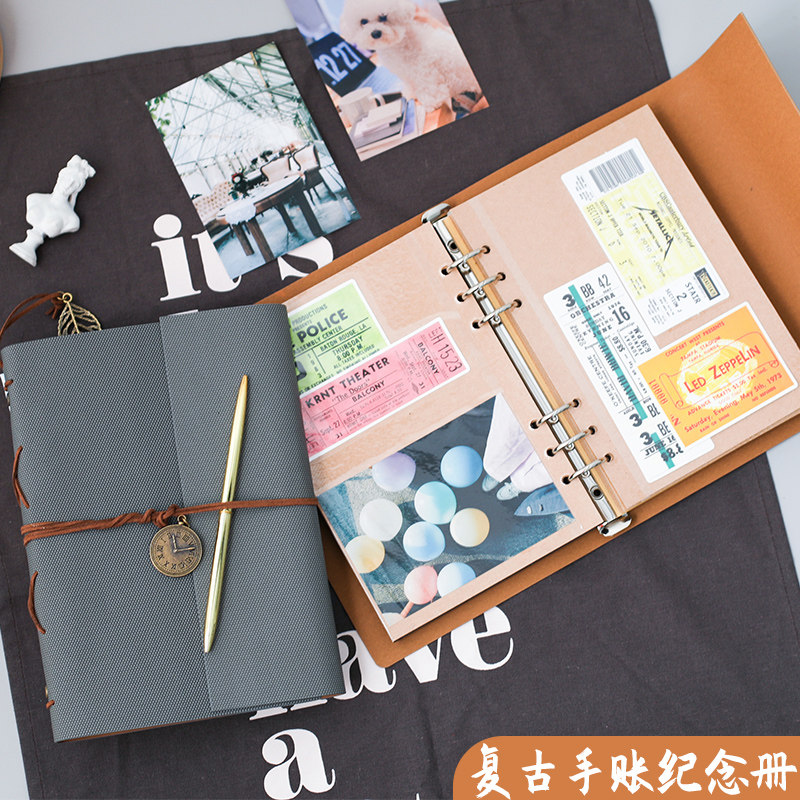 Cherry Grass Hall Retro Album Paste Adhesive Diy Handmade Loose Leaf Hand Ledger Book Ben Creative Film Travel Photo Collection Album Custom Graduation Gift Birthday Loose-leaf Album Ben-Taobao