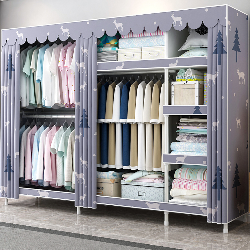 Cloth wardrobe all steel frame thickened reinforcement double thickened assembly simple fabric wardrobe sub-economy dormitory wardrobe