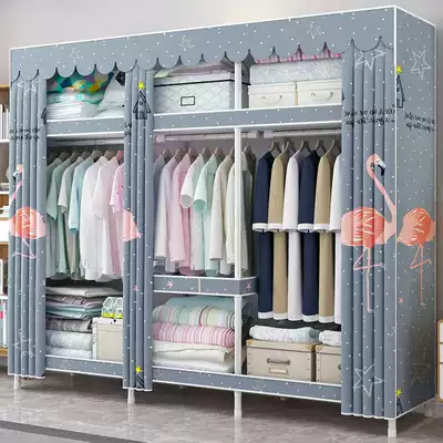 Wardrobe simple cloth cabinet Fabric storage steel pipe bold reinforcement all-steel frame double assembly economical wardrobe