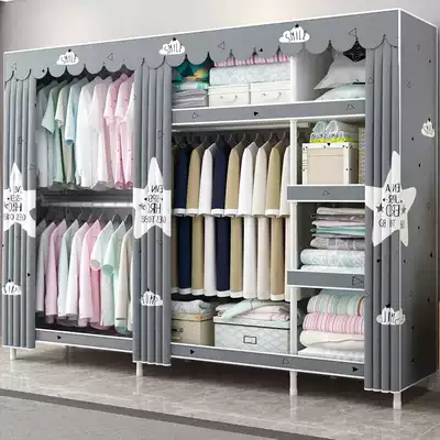 Simple wardrobe fabric cloth wardrobe steel pipe thickened reinforcement storage cabinet double assembly economic wardrobe household