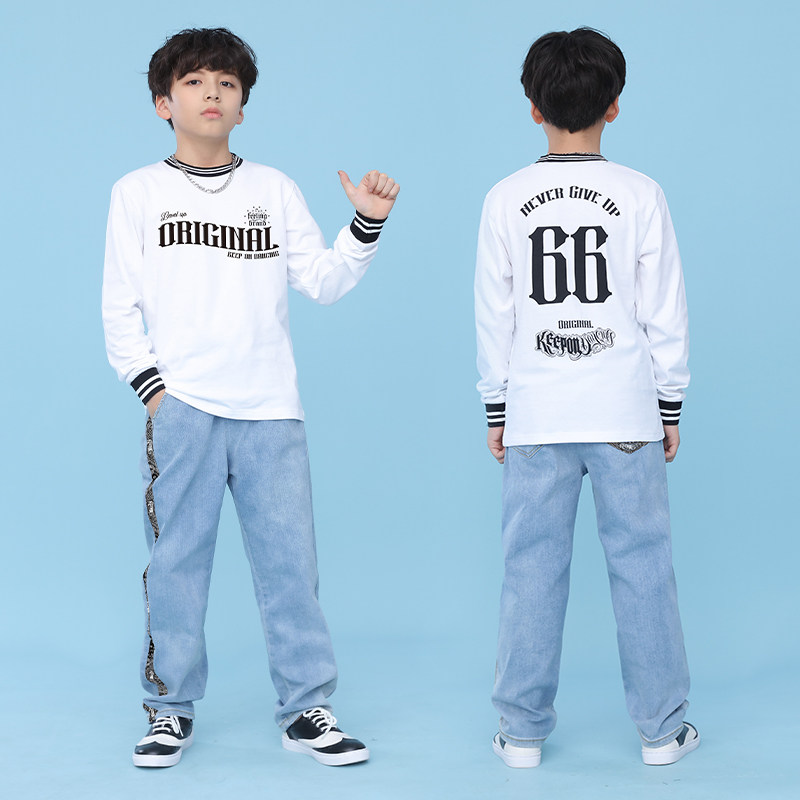 Non-zero denier children's suit boys cool summer long-sleeved T-shirt thin section fried street tide brand