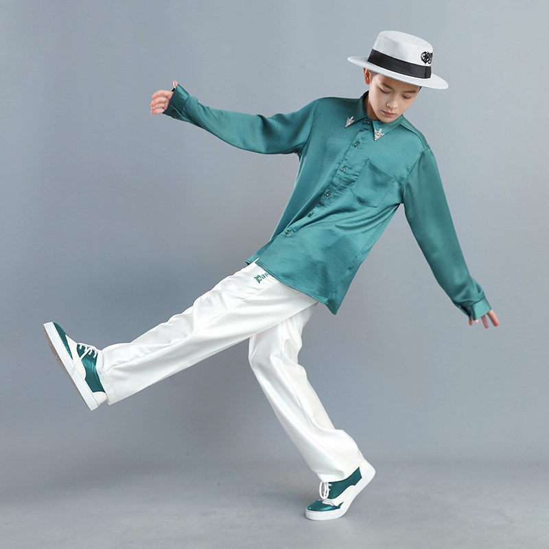 Non-Zero Denier Skids Young Child Popping Street Dance Bright Face Shirt West Pants Locking Clothing Boy Suit