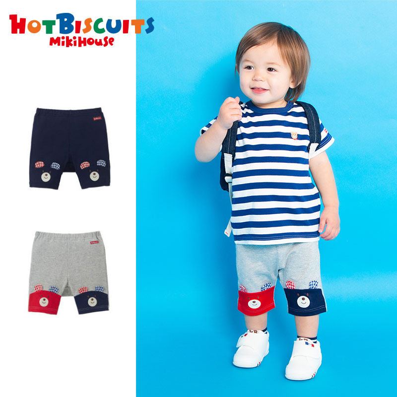 Children's cartoon shorts MIKIHOUSE HOT BISCUITS Bins bear head refreshing thin cotton 6 points pants