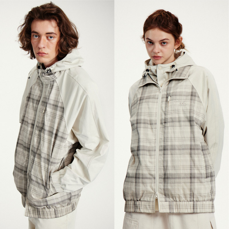 Cmf American Retro Classic Plaid Patchwork Windbreaker Jacket for Men, Trendy Brand, Detachable Hood, Thin Style, Autumn Cardigan