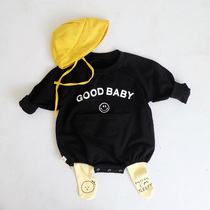 ins South Korea same baby simple smiling face jumpsuit baby Foreign style casual loose fart crawling suit sweater