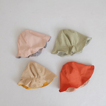 2021 spring and autumn male and female baby double-sided basin hat baby hipster plaid ruffle shade fisherman hat tide