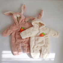 Infant winter out of the baby plus velvet thick jumpsuit warm rabbit ears cute jumpsuit climbing suit