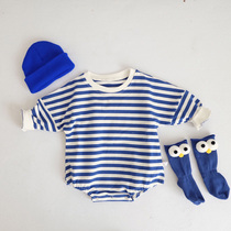 2021 South Korea with the same baby Foreign style stripes ha clothes men and women baby spring and autumn loose bag fart clothes climbing clothes