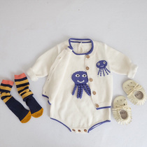 INS European and American style infant handsome cute octopus coat two-piece male baby strap climbing suit suit