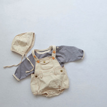 2021INS spring and autumn male and female baby Foreign style strap shorts baby denim conjoined ha clothes triangle bag fart climbing suit