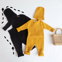 INS winter men and women baby high quality knitted pullover big pp high waist knitted pants thermal underwear set