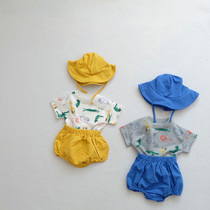 INS2021 Korea same summer baby short sleeve set men and women baby T-shirt shorts fisherman hat three-piece set
