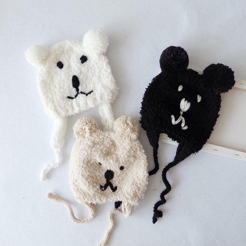 ins2019 autumn and winter Korean children's hat double ball bear ear protection knitted hat baby boy and girl baby wool hat