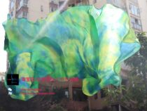 Neilos exquisite craftsmanship belly dance silk scarf hand yarn lake blue sapphire blue green tie-dye