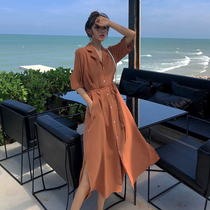 Cashew Temperament Spring Dress 2022 New Super Fairy sensational style Lean Long Dress Retro Shirt Dress Dress