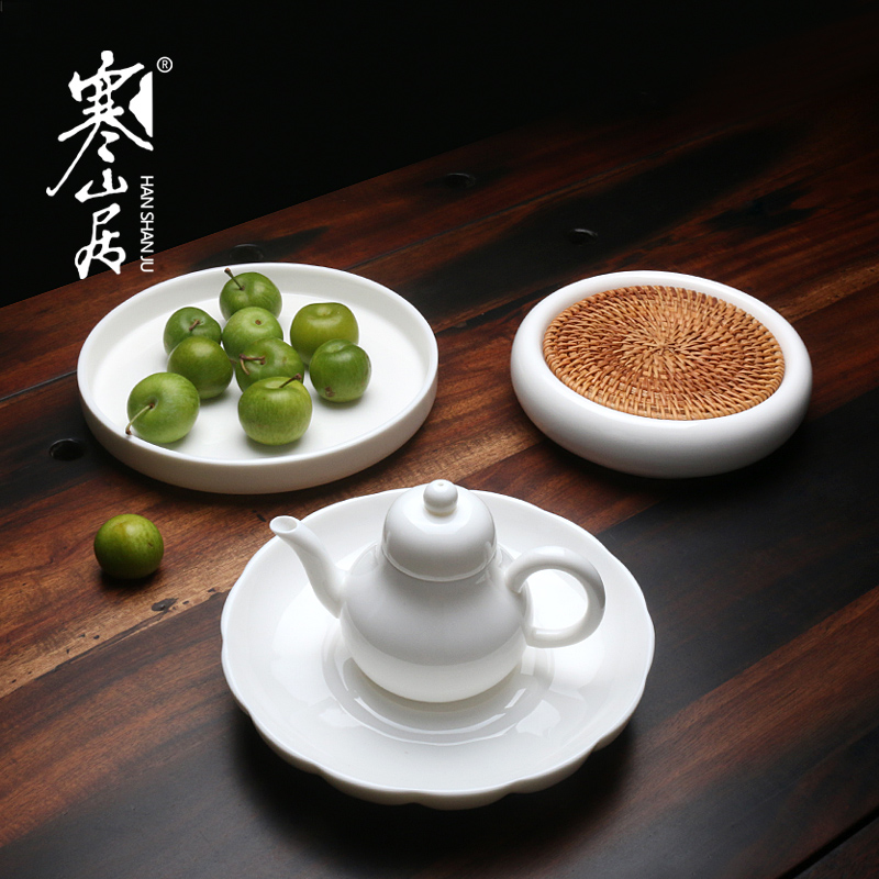 Jade white porcelain pot bearing ceramic dry foam tray Mat Water Storage Pot of Tea Trail Zero-worthy Gongfu Tea Rattan-knitted Kettle Mat