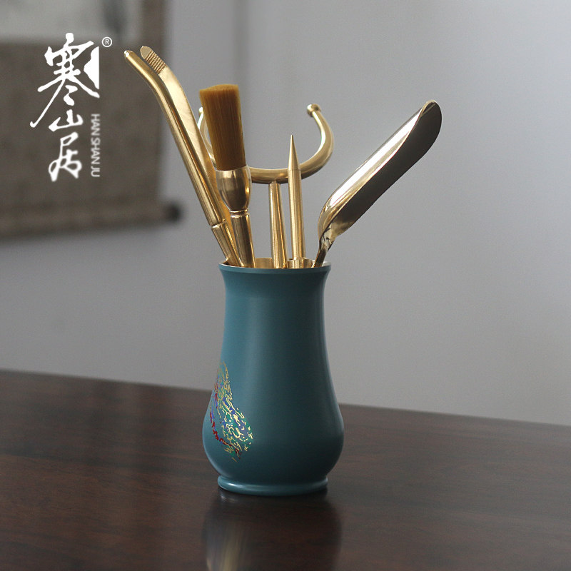 Hanshanju pure copper tea ceremony six gentlemen simple light luxury tea ceremony six-piece set of metal tea needle tea clip tea shovel tea accessories