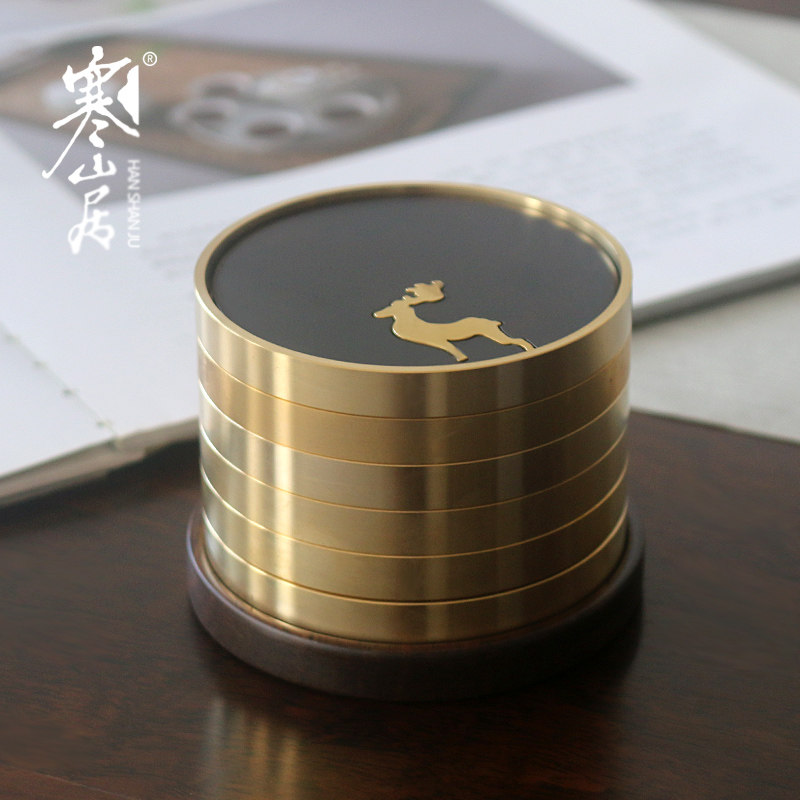 Cold Mountain Residence Pure Copper Solid Wood Cup Cushion Light Lavish Tea Cup Deluxe Tea Accessories Bronze Wood Mat of modern tea Deaf