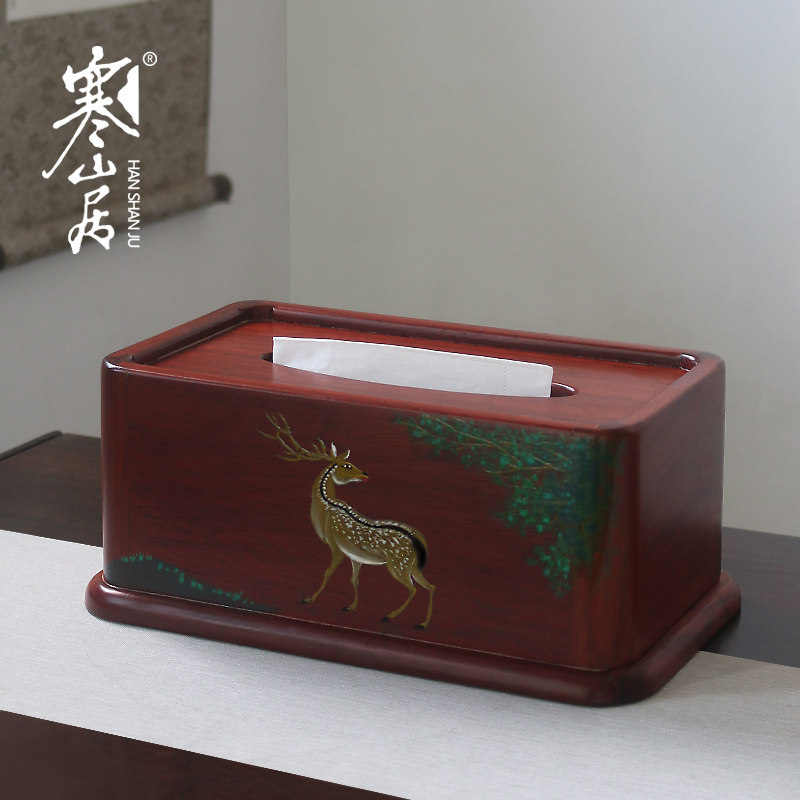 Hanshanju hand-painted rosewood tissue box living room solid wood removable toilet paper remote control box tea art Chinese tissue storage box