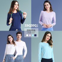 ZaqZeq Honolulu T-shirt 100 lap pure color round collar long sleeve undershirt male and female to repair the top of the jacket