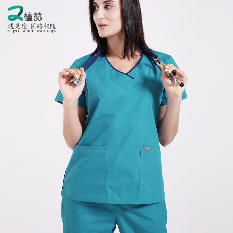 Sandalwood Surgery Suit Woman Operating Room Short Sleeve Doctor Work Clothes Polyester Cotton Handwash Split Up and Nursing-Taobao