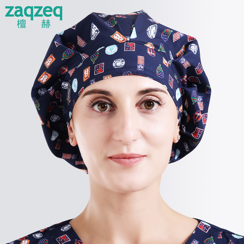 Operating Room Cap Doctor Nurse Fluffy Cap Print Tightness Head Cap Beautician with long hair working hat month Sub-cap