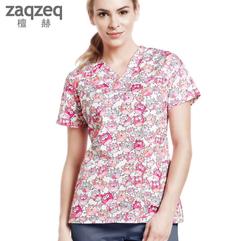 European and American fashion printed short sleeve surgery suit for body wash suit woman cute pet hospital nurse work clothes