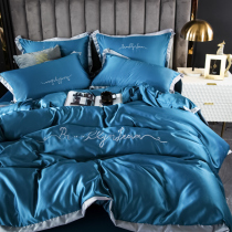 European light luxury silk quilt cover four-piece set of silk smooth naked sleep simple Tencel sheets Ice Silk princess fitted sheet summer