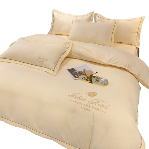 Хлопковый комплект, нескользящое покрывало, пододеяльник для принцессы, легкий роскошный стиль, с вышивкой, 4 предмета, простой и элегантный дизайн