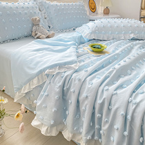 Han Style Cut Flower Bed Linen Four Pieces Upscale Teenage Girl Bed Bamboo Hat Washed Cotton Bare Sleeping Silk Slip Cool Sensation Little Fresher Public Main Wind