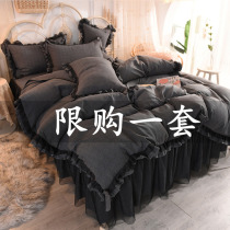 Korean lace bedspread thickened bed skirt four-piece set with apron bed cover pure cotton pure cotton Princess style simple