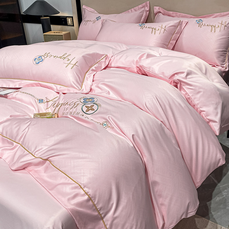 ins net red bunk bed four sets of sets silk sliding heather naked sleep embroidered bed washed real silk princess windy season style