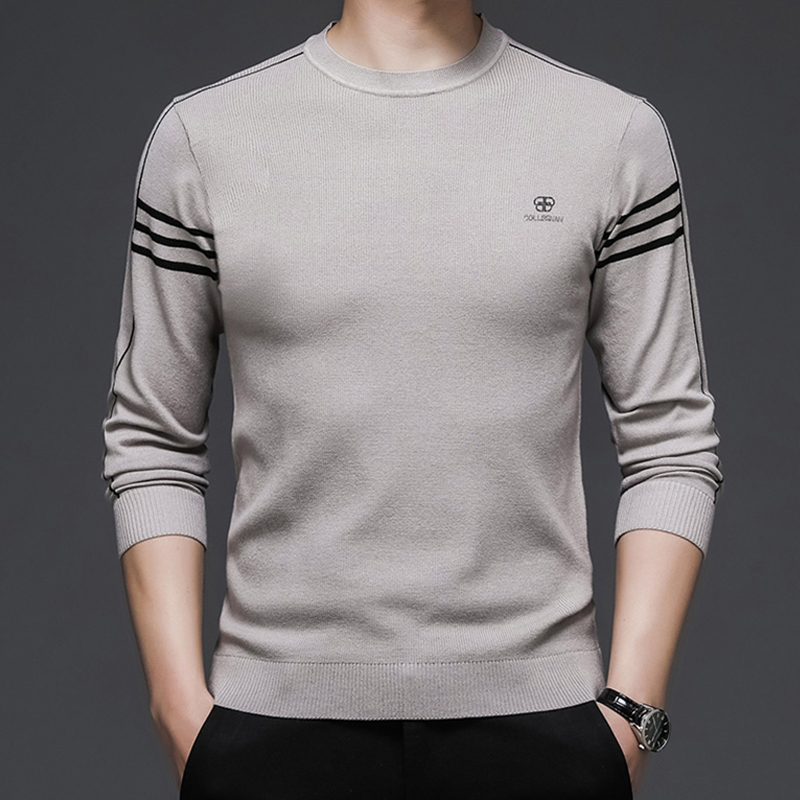 2021 new fall men's round collar knit long sleeves T-shirt thin wool weaters Korean version casual clothes bottom