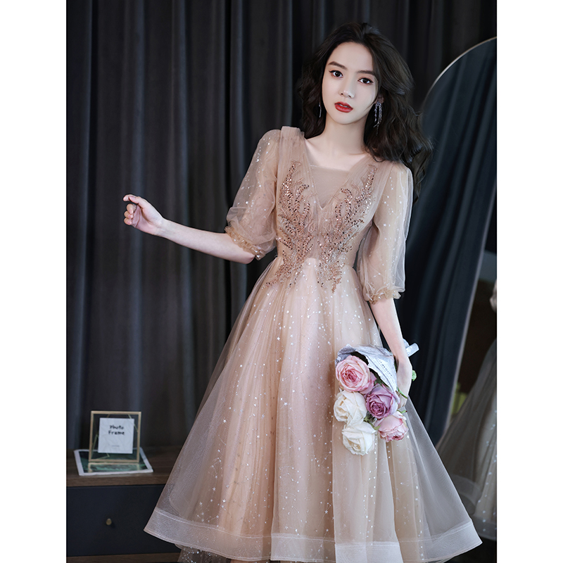 Evening dress, skirt, advanced bridesmaid dress, champagne color, 2022 collection, high-quality style Evening dress, skirt, advanced bridesmaid dress, champagne color, 2022 collection, high-quality style