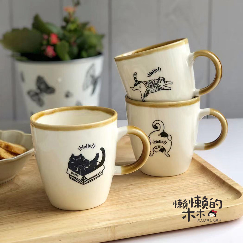 Япония импортировала кружку серии Mino-yaki cute cat японского производства, кофейную чашку, чашку для завтрака, чашку для молока, чашку для воды Изображение 1