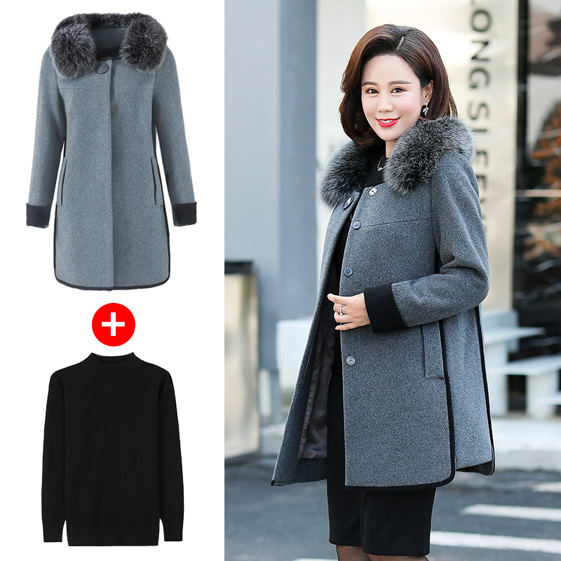Mother's autumn and winter clothing Mao jacket foreign pie thickened 40-year-old 50 Niko Winter midlife, long version of women in the coat of clothes