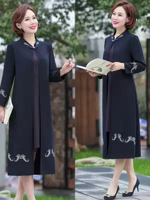 The middle-aged and elderly autumn long-sleeved dresses, the women of the 50-year-old autumn, the middle-aged mother wears the improved cheongsam