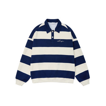 CHINISM 2023SS CH Horizontal Striped Polo Sweater Men's Tide Brand American Casual Washed Heavy Top