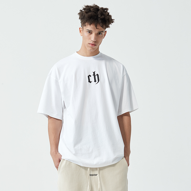 CHINISM CH white T-shirt men's short-sleeved tide brand summer loose round neck pure cotton simple all-match couple half-sleeves