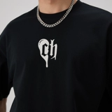 Черная цветная хлопковая футболка с коротким рукавом, в американском стиле, круглый воротник