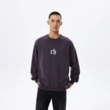 [Тот же стиль в торговых центрах] CHINISM фиолетовый с круглым вырезом из плотного хлопка, мужской классический пуловер в американском стиле ретро