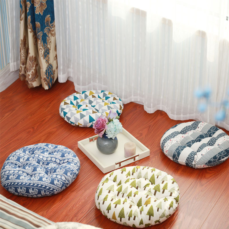 Round Tatami Cushion Thickened Cotton Hemp Cloth Art Puregiment Cushion Chair Cushion Fujii Chair Cushions Floating Window Floor Butt Cushion