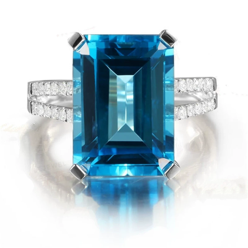 Nhẫn aquamarine mạ topaz tự nhiên 18k với đá quý vuông carat và nhẫn cưới zircon - Nhẫn