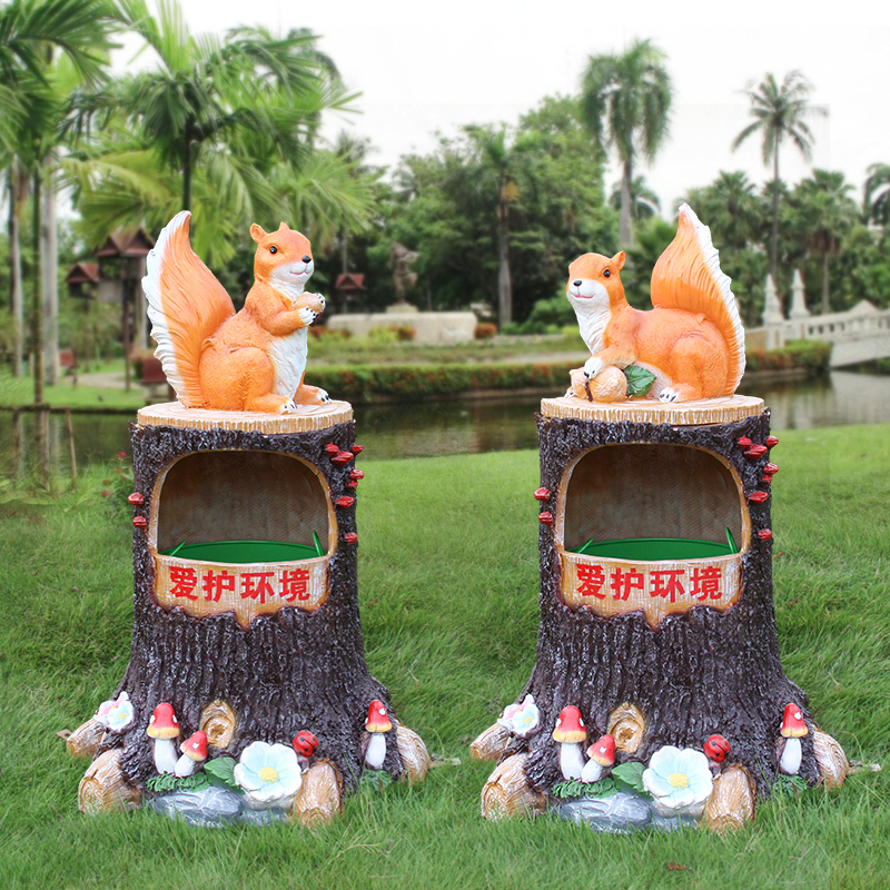 Cartoon Animal Trash Can Fiberglass Sculpture Creative Outdoor Garden Park Kindergarten Courtyard Decoration