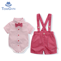 Tomgvn male baby red year-old wedding dress summer short-sleeved bib gentleman suit infant clothes