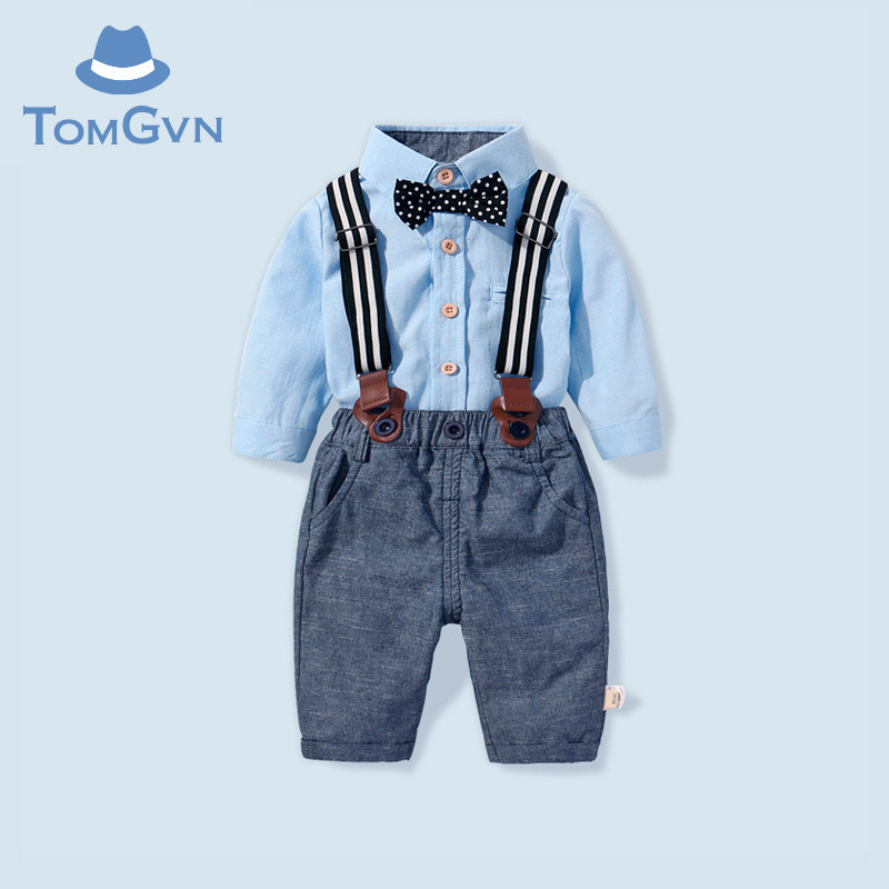 Tommy Gavin 2022 gentleman baby two-piece boy autumn clothes boy baby holding baby bag pants suit handsome one-year-old dress